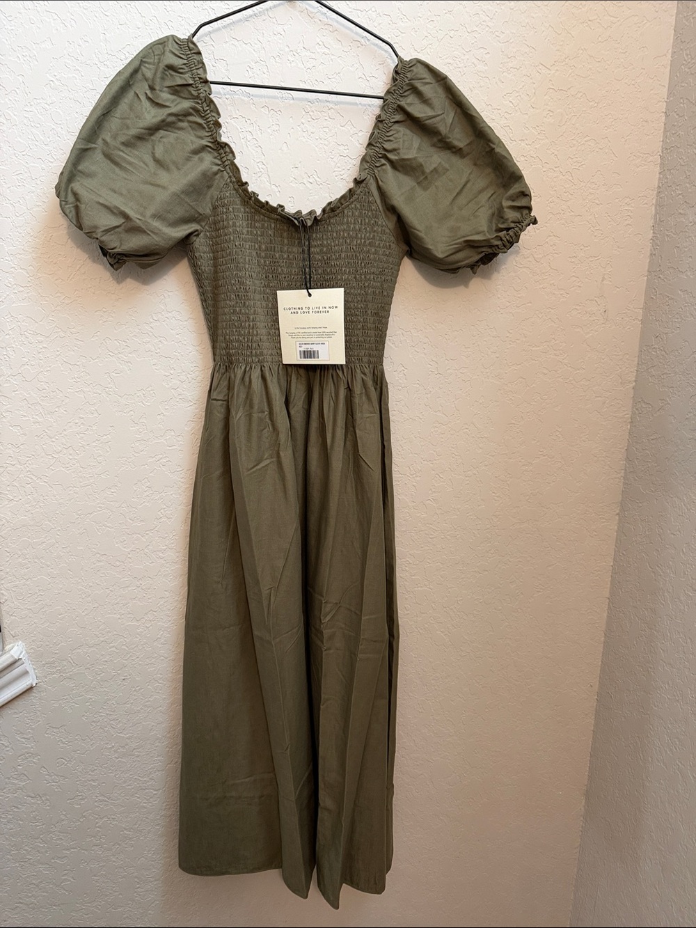 Tradlands Olive Green Maxi Dress with Puff Sleeves